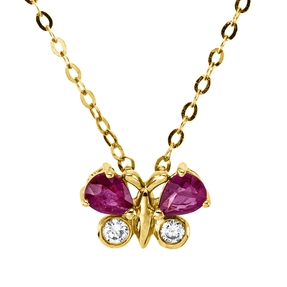 Collier Schmetterling 750 Gelbgold 2 Rubine 0,39ct rot 2 Brillanten 0,05ct F-VSI