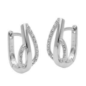 Paar Creolen 18x9mm mit Zirkonia aus 925 Silber matt-rhodiniert glänzend Paar Creolen 18x9mm mit Zirkonia aus 925 Silber matt-rhodiniert glänzend