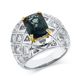 Ring 750 Gold gelb/weiß Turmalin 5,01ct grün 34 Diamanten 3,63ct TW-VSI B:11,7mm Ring 750 Gold gelb/weiß Turmalin 5,01ct grün 34 Diamanten 3,63ct TW-VSI B:11,7mm