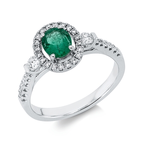 Ring aus 750 Weißgold Smaragd 0,53ct grün 33 Brillanten 0,38ct TW-SI B:9,8mm