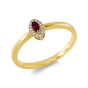 Ring aus 750 Gelbgold Rubin 0,1ct rot 14 Brillanten 0,05ct W-SI B:6,7mm