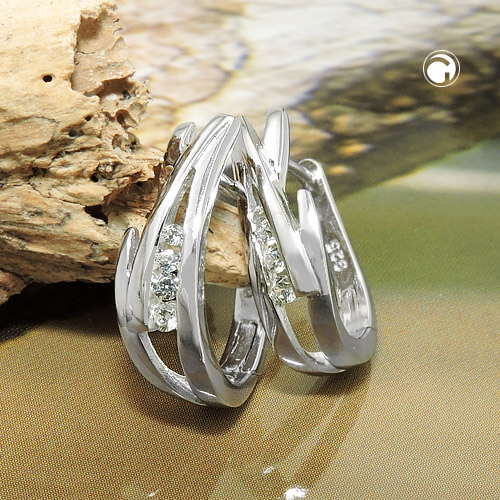 Creole 17x5mm Klappscharnier Zirkonias matt-glänzend rhodiniert 925 Silber