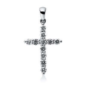 Anhänger Kreuz aus 750 Weißgold 11 Brillanten 0,45ct TW-SI 23,4x13,4mm mit Öse