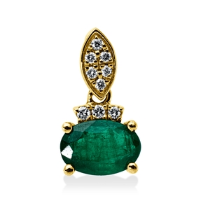 Anhänger 750 Gelbgold Smaragd 0,39ct grün 9 Brillanten 0,03ct TW-PI 10,6x5,9mm
