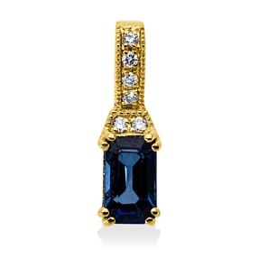 Anhänger aus 750 Gelbgold Saphir 0,36ct blau 6 Brillanten 0,02ct TW-PI 11,4x3,5mm