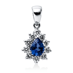 Anhänger aus 750 Weißgold Saphir 0,38ct blau 10 Brillanten 0,26ct TW-VSI 15x8,3mm Anhänger aus 750 Weißgold Saphir 0,38ct blau 10 Brillanten 0,26ct TW-VSI 15x8,3mm