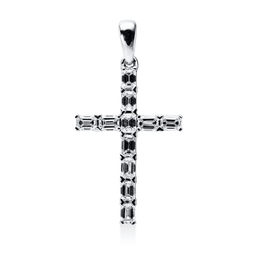 Anhänger Kreuz aus 750 Weißgold 11 Diamanten Smaragd-Schliff 0,95ct TW-VSI/SI