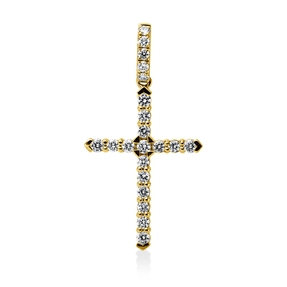 Anhänger Kreuz aus 750 Gelbgold 21 Brillanten 0,38ct TW-VSI/SI 29,7x15,6mm