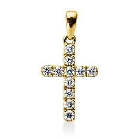 Anhänger Kreuz aus 750 Gelbgold 11 Brillanten 0,5ct TW-VSI/SI 24,8x13,1mm mit Öse