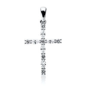 Anhänger Kreuz aus 750 Weißgold 11 Diamanten 0,5ct TW-VSI/SI 27,9x15,4mm mit Öse