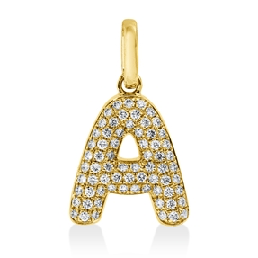 Anhänger Buchstabe A aus 750 Gelbgold 69 Brillanten 0,11ct W-SI 13x7,8mm