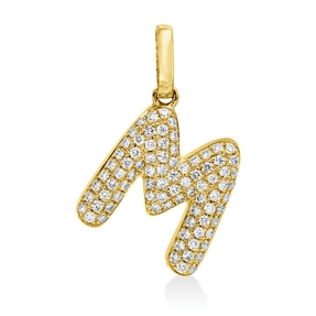 Anhänger Buchstabe M aus 750 Gelbgold 83 Brillanten 0,13ct W-SI 15,5x10,8mm