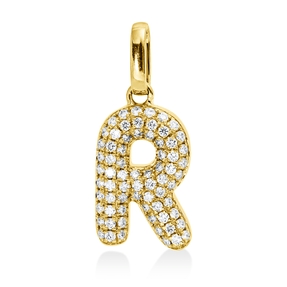 Anhänger Buchstabe R aus 750 Gelbgold 70 Brillanten 0,11ct W-SI 14,3x6mm