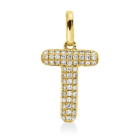Anhänger Buchstabe T aus 750 Gelbgold 54 Brillanten 0,08ct W-SI 14,5x7,7mm