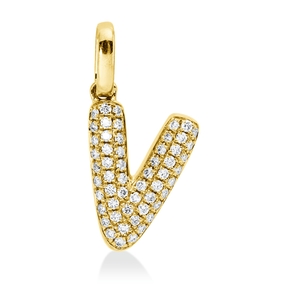 Anhänger Buchstabe V aus 750 Gelbgold 55 Brillanten 0,09ct W-SI 13,5x7mm