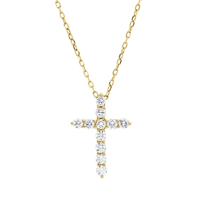 Collier Kreuz aus 750 Gold Gelbgold 11 Brillanten 0,76ct TW-SI L:45,7cm
