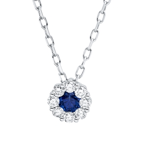 Collier aus 750 Weißgold Saphir 0,17ct blau 8 Brillanten 0,14ct TW-PI L:45,7cm