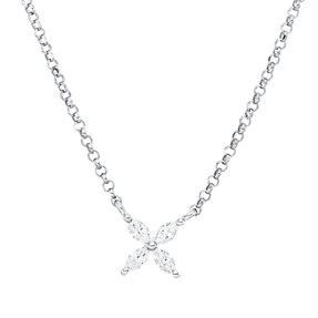 Collier aus 750 Weißgold 4 Diamanten Navette-Schliff 0,1ct TW-SI L:43cm Collier aus 750 Weißgold 4 Diamanten Navette-Schliff 0,1ct TW-SI L:43cm