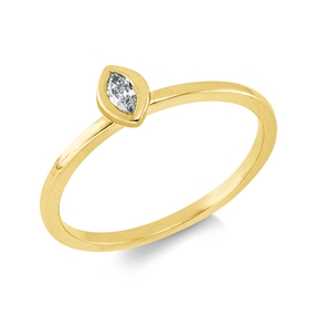 Solitaire Ring aus 750 Gelbgold Diamant Navette-Schliff 0,1ct TW-SI B:5,8mm Zarge