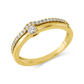 Ring aus 750 Gold Gelbgold 22 Diamanten 0,21ct TW-SI B:4,6mm 4er-Krappe