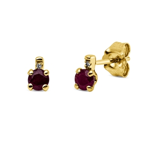 Ohrstecker aus 750 Gelbgold 2 Rubine 0,43ct rot 2 Diamanten 0,01ct TW-SI 5,5x3,5mm