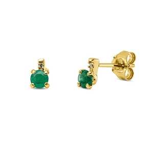 Ohrstecker 750 Gelbgold 2 Smaragde 0,37ct grün 2 Diamanten 0,01ct TW-SI 5,5x3,5mm