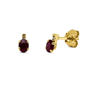 Ohrstecker aus 750 Gelbgold 2 Rubine 0,38ct rot 2 Diamanten 0,01ct TW-SI 6,2x3,3mm