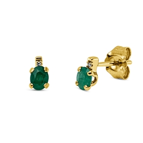 Ohrstecker 750 Gelbgold 2 Smaragde 0,37ct grün 2 Diamanten 0,01ct TW-SI 6,2x3,3mm