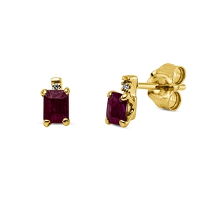 Ohrstecker aus 750 Gelbgold 2 Rubine 0,52ct rot 2 Diamanten 0,01ct TW-SI 6,2x3,2mm