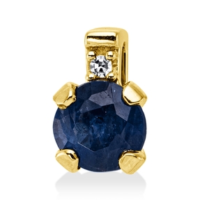 Anhänger aus 750 Gelbgold Saphir 0,45ct blau Diamant 0,01ct TW-SI 6,7x4,4mm
