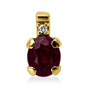 Anhänger aus 750 Gelbgold Rubin 0,4ct rot Diamant 0,01ct TW-SI 7,2x4mm