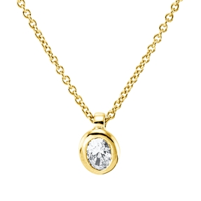 Solitaire Collier aus 750 Gelbgold Diamant Oval-Schliff 0,12ct TW-SI L:45cm Zarge