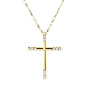 Collier Kreuz aus 750 Gelbgold 12 Brillanten 0,22ct TW-VSI/SI L:40,6cm
