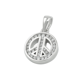 Anhänger Peace-Zeichen mit Zirkonia 14,5x12x3mm aus 925 Silber rhodiniert