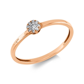 Ring in 750 red gold with 9 brilliant-cut diamonds 0.08 ct TW-SI, width: 3.8 mm