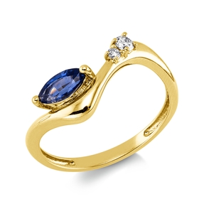 Ring aus 750 Gelbgold Saphir 0,43ct blau 2 Brillanten 0,07ct TW-SI B:8,1mm