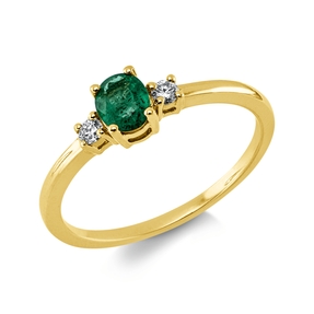 Ring aus 750 Gelbgold Smaragd 0,34ct grün 2 Brillanten 0,07ct TW-SI B:5mm