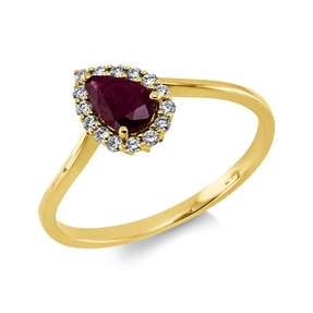 Ring aus 750 Gelbgold Rubin 0,46ct rot 15 Brillanten 0,11ct TW-SI B:8,4mm