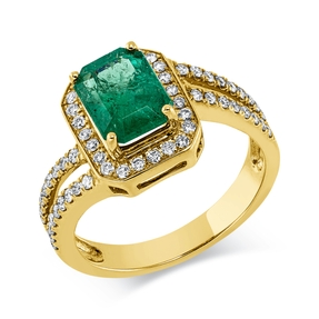 Ring aus 750 Gelbgold Smaragd 1,68ct grün 58 Brillanten 0,36ct TW-SI B:11,4mm