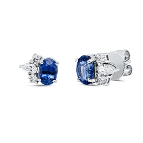 Ohrstecker aus 750 Weißgold 2 Saphire 1,93ct blau 6 Diamanten 0,45ct 7,7x10,3mm