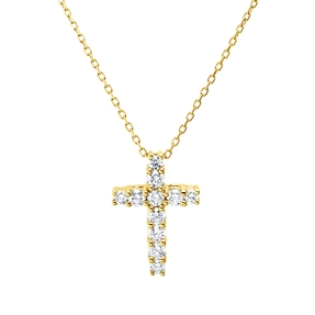 Cross necklace in 750 yellow gold with 11 brilliant-cut diamonds 0.49 ct TW-SI, length: 45 cm