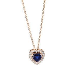 Collier Herz aus 750 Rotgold Saphir 0,5ct blau 18 Brillanten 0,12ct TW-SI L:45cm