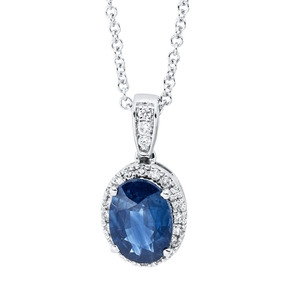 Necklace in 750 white gold with blue sapphire, 1 ct and 22 brilliant-cut diamonds 0.07 ct TW-SI, length: 45 cm Necklace in 750 white gold with blue sapphire, 1 ct and 22 brilliant-cut diamonds 0.07 ct TW-SI, length: 45 cm