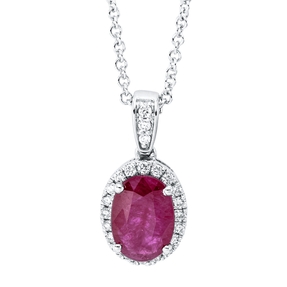 Collier aus 750 Weißgold Rubin 1ct rot 22 Brillanten 0,07ct TW-SI L:45cm