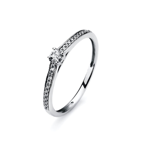 Ring aus 585 Gold Weißgold 25 Diamanten 0,16ct TW-SI B:1,9mm 4er-Krappe