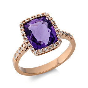Ring aus 750 Rotgold Amethyst 3ct lila 36 Brillanten 0,17ct TW-SI B:12mm