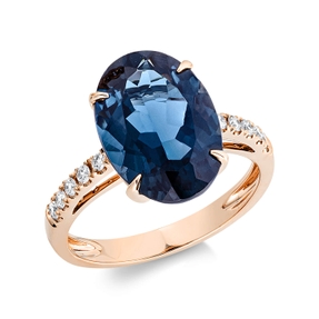 Ring aus 750 Rotgold Topas 7,2ct London Blue 10 Brillanten 0,2ct TW-SI B:13,7mm