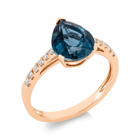Ring aus 750 Rotgold Topas 3ct London Blue 12 Brillanten 0,14ct TW-SI B:10,7mm