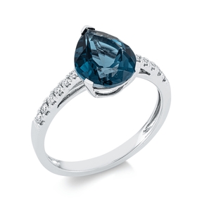 Ring Tropfen aus 750 Weißgold Topas 3ct London Blue 12 Brillanten 0,14ct TW-SI
