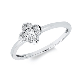Ring aus 750 Gold Weißgold 9 Brillanten 0,05ct TW-SI B:7,3mm
